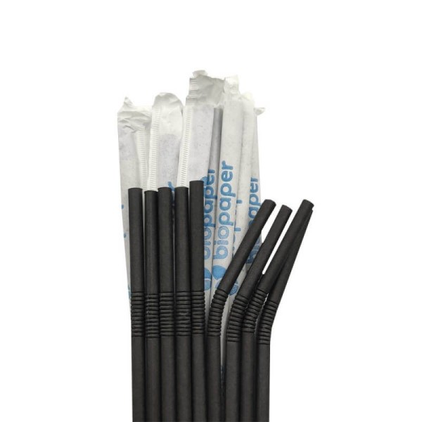bio paper Paper Flexible Straws Wrapped Black 250Pcs 0001314 5206492008097
