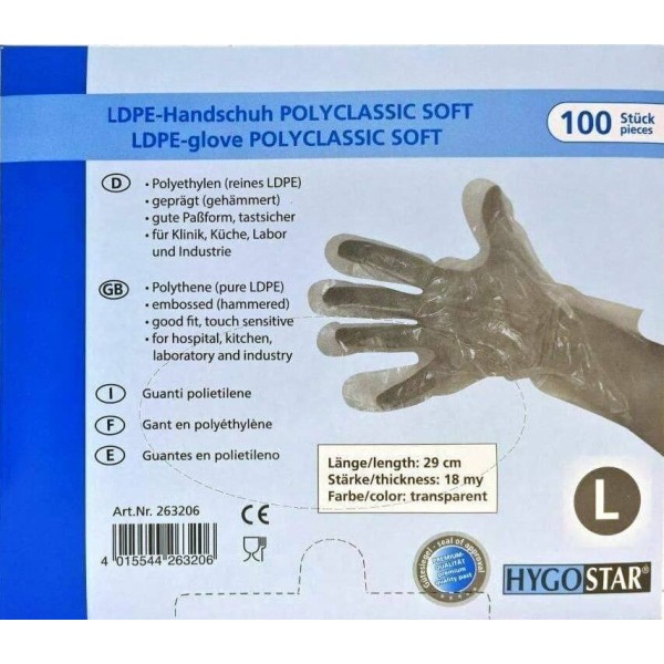 OEM Gloves Disposable LDPE Transparent 100PCS Large 12-00-033 4015544263206